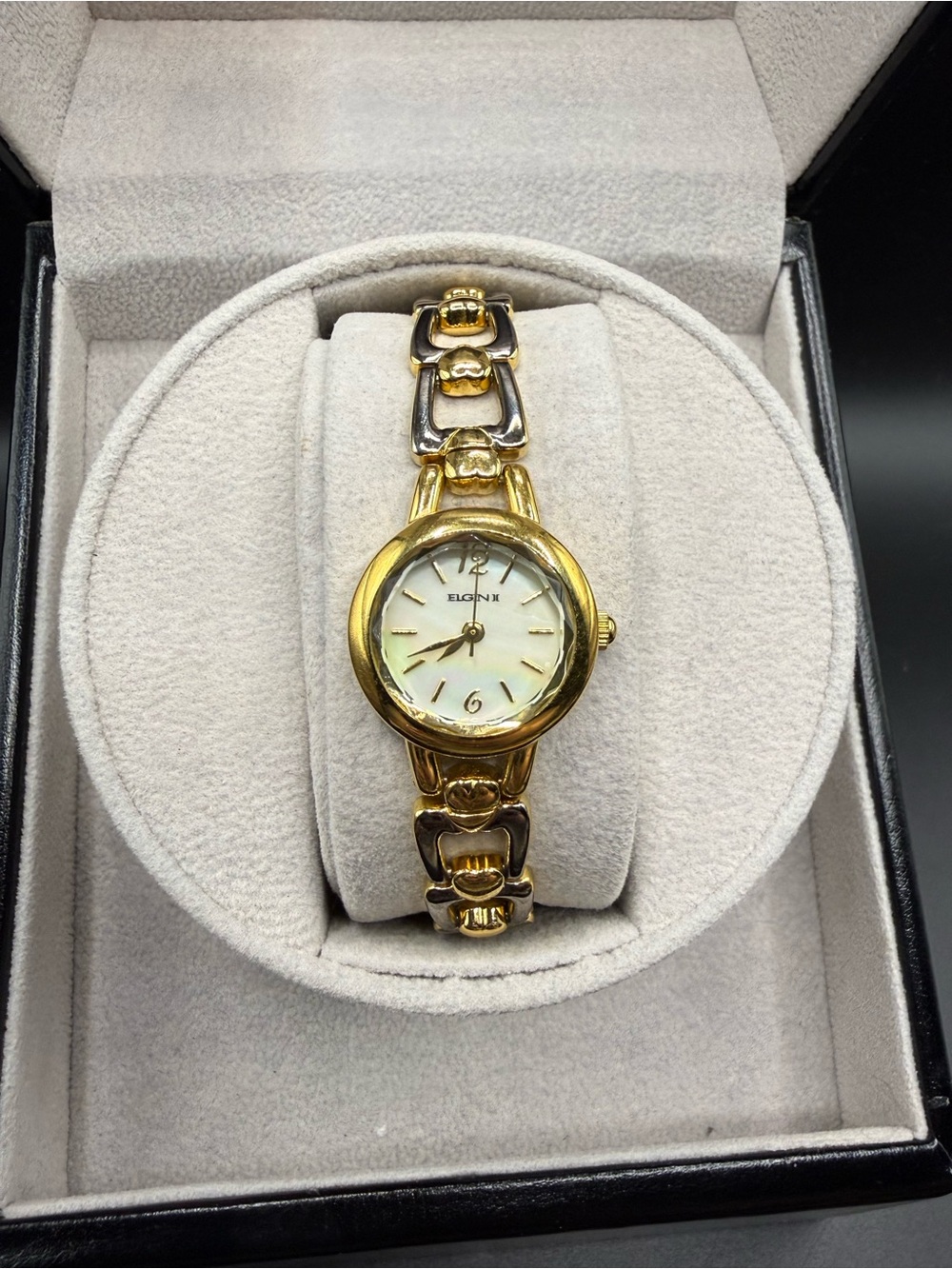 Elgin II Womens Gold MOP Watch ELT069 Reversible Bands New Battery 21.9mm 6.69in